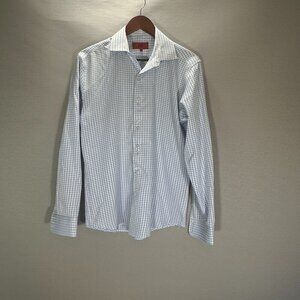 Elie Balleh Shirt Mens Medium Button Up Blue Gingham Check Long Sleeve Italy
